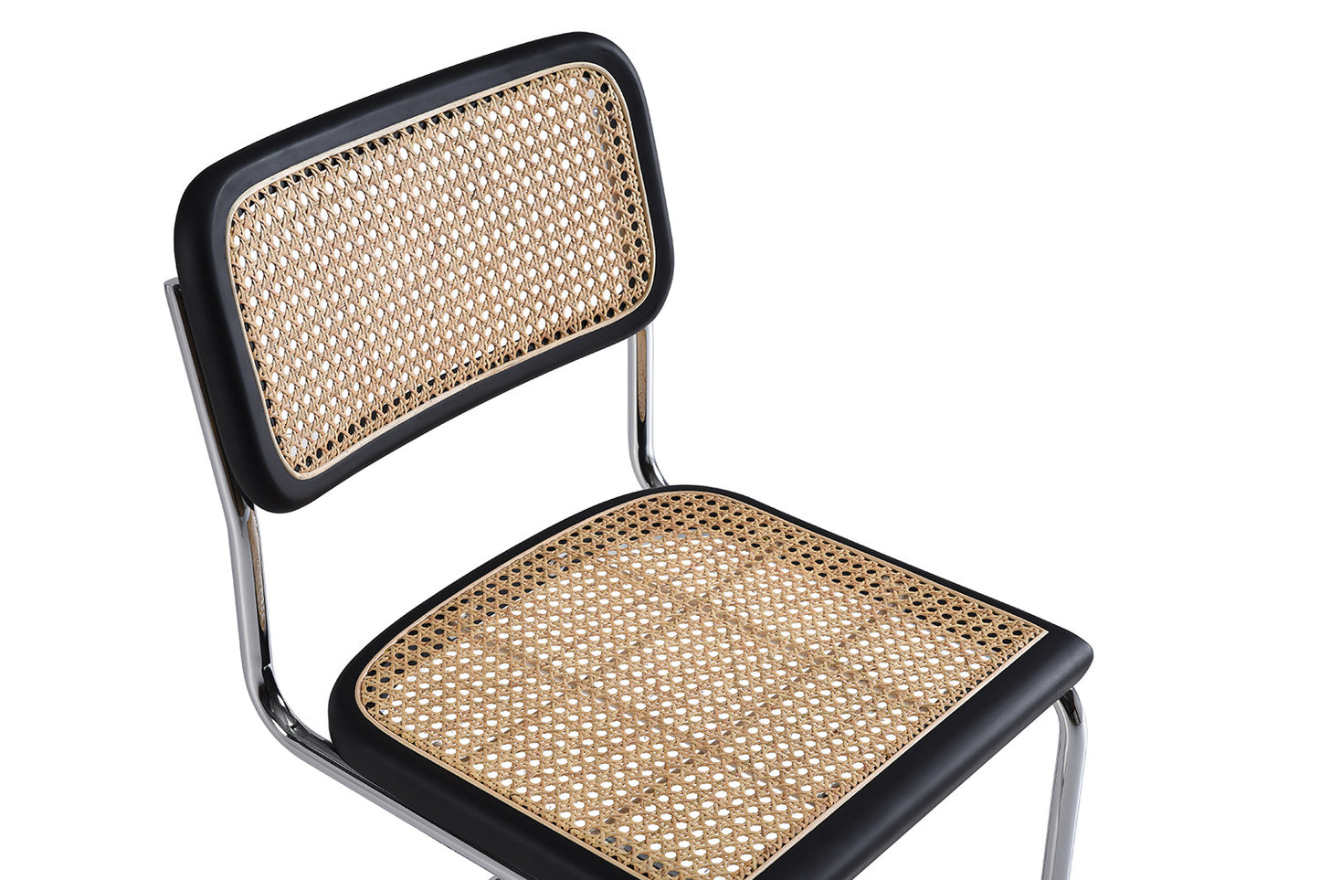 Chaise Bauhaus Noire Métal & Cannage Rotin