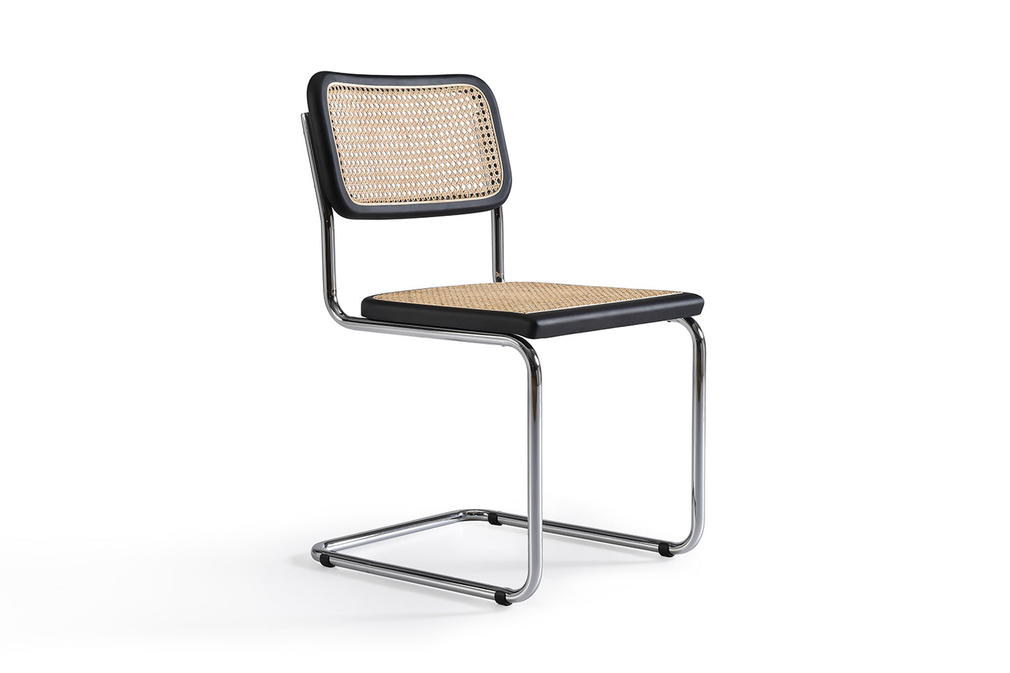 Chaise Bauhaus Noire Métal & Cannage Rotin