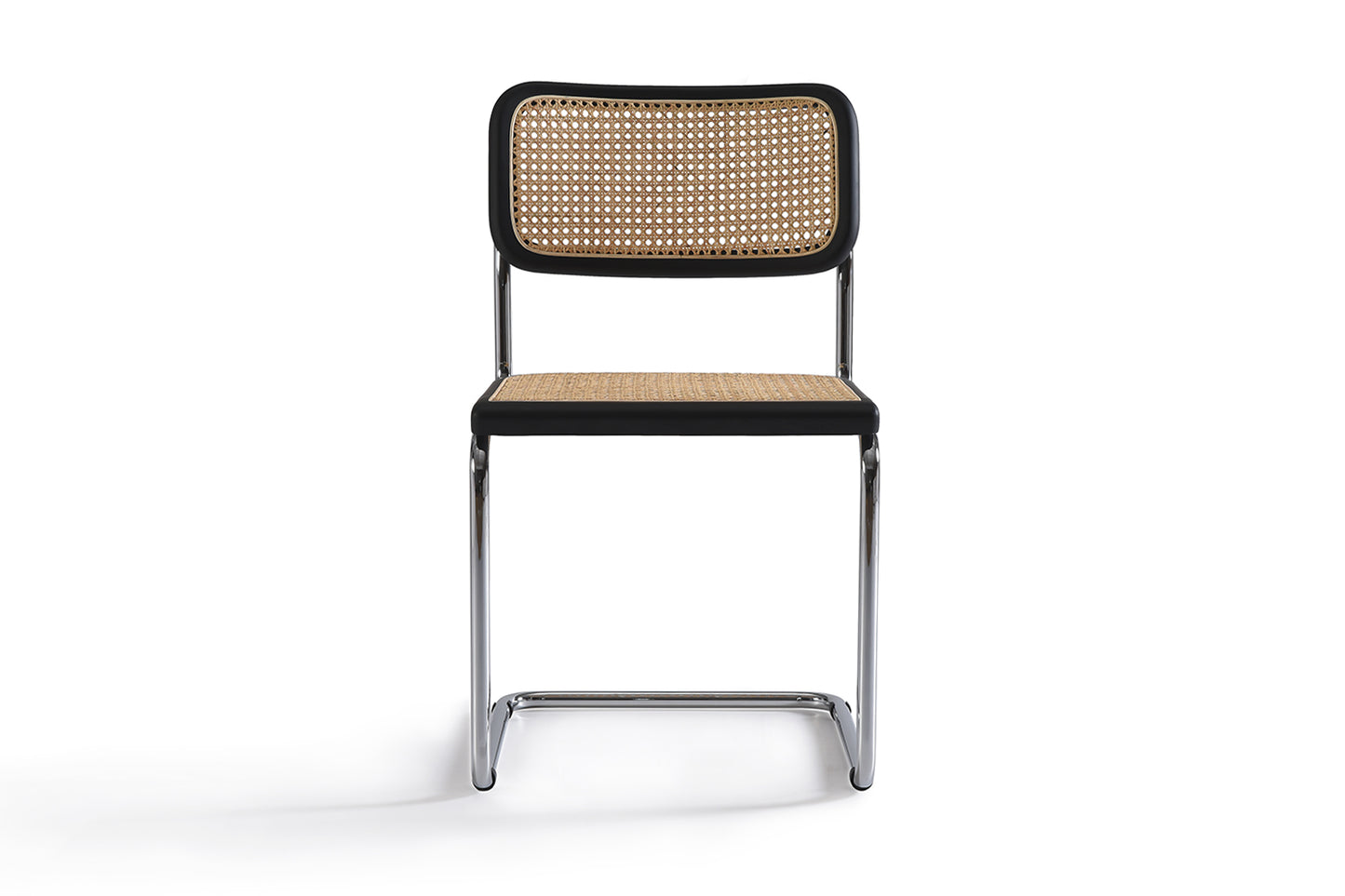 Chaise Bauhaus Noire Métal & Cannage Rotin