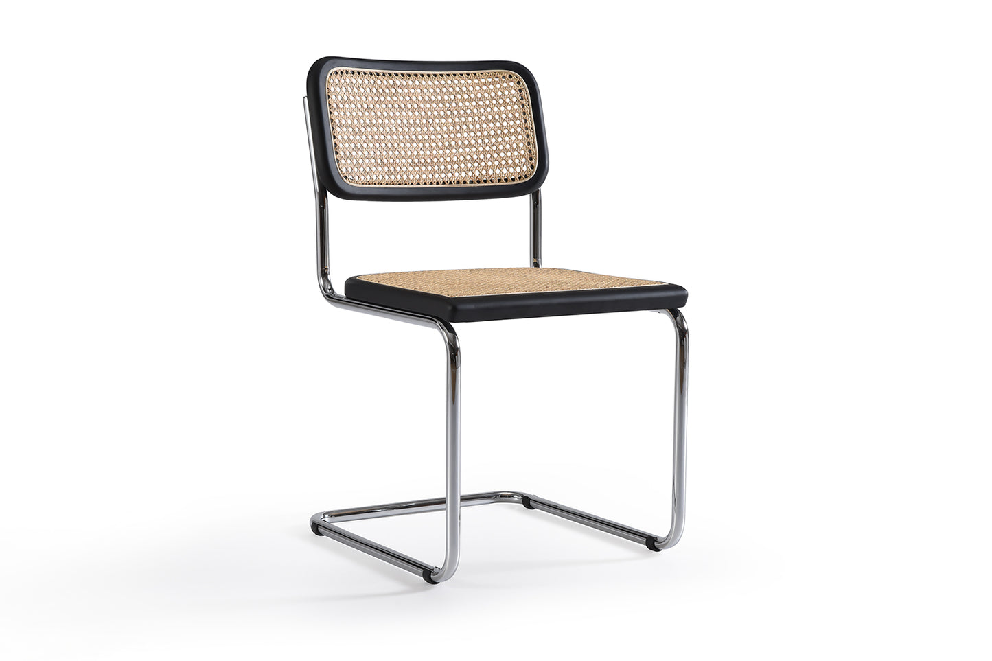 Chaise Bauhaus Noire Métal & Cannage Rotin