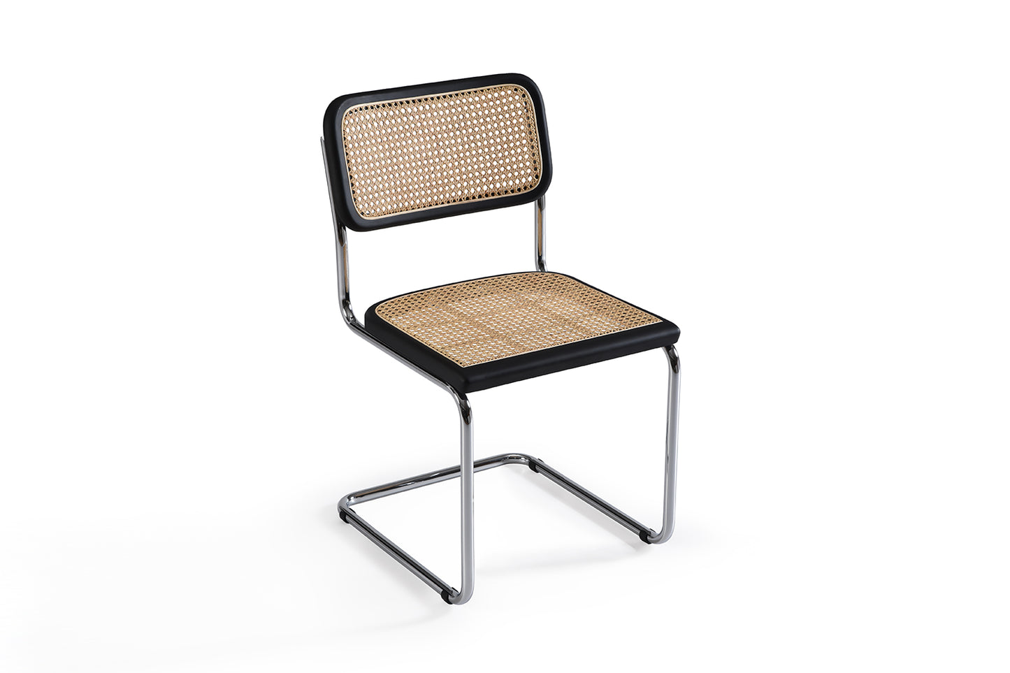 Chaise Bauhaus Noire Métal & Cannage Rotin